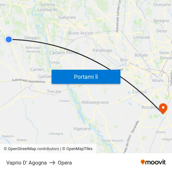 Vaprio D' Agogna to Opera map