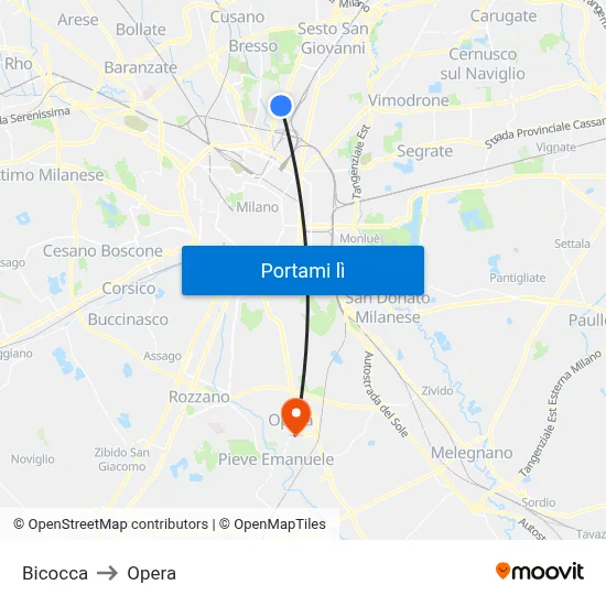 Bicocca to Opera map