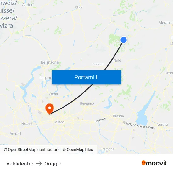 Valdidentro to Origgio map