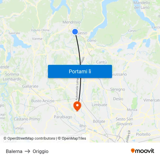 Balerna to Origgio map