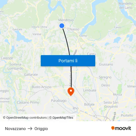 Novazzano to Origgio map
