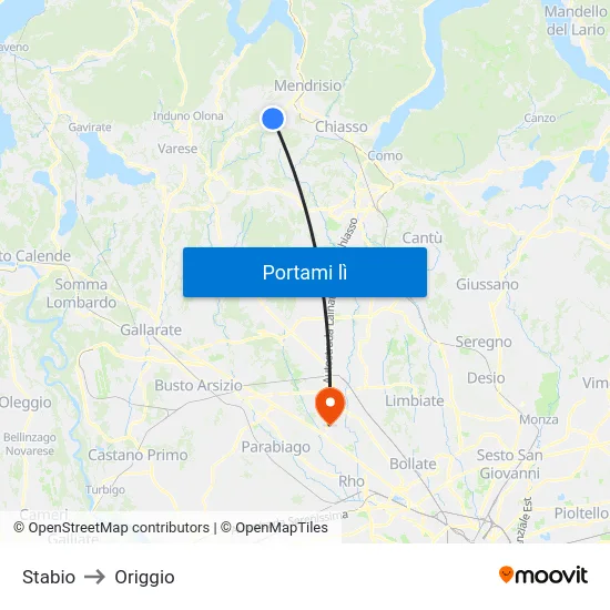 Stabio to Origgio map