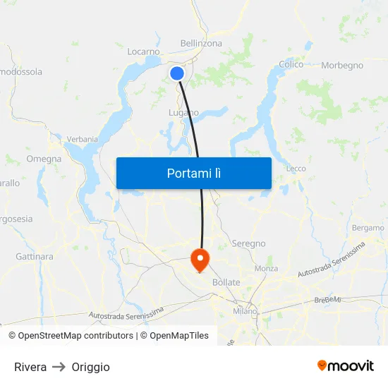 Rivera to Origgio map