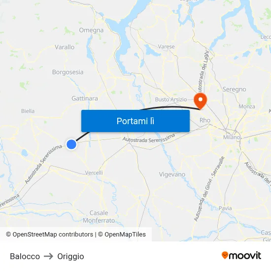 Balocco to Origgio map