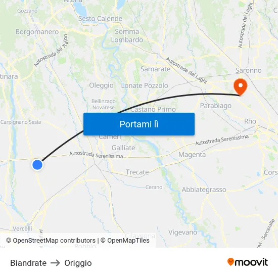 Biandrate to Origgio map