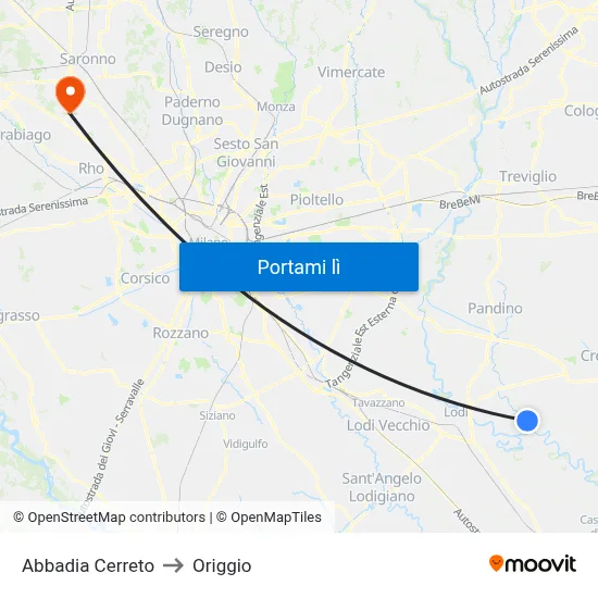 Abbadia Cerreto to Origgio map