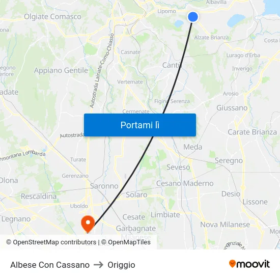 Albese Con Cassano to Origgio map