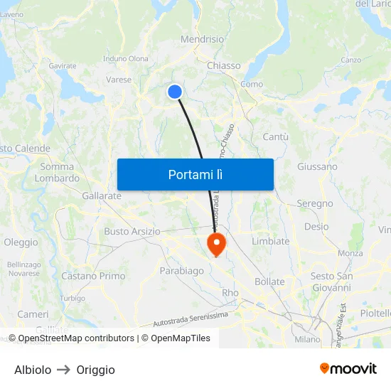Albiolo to Origgio map
