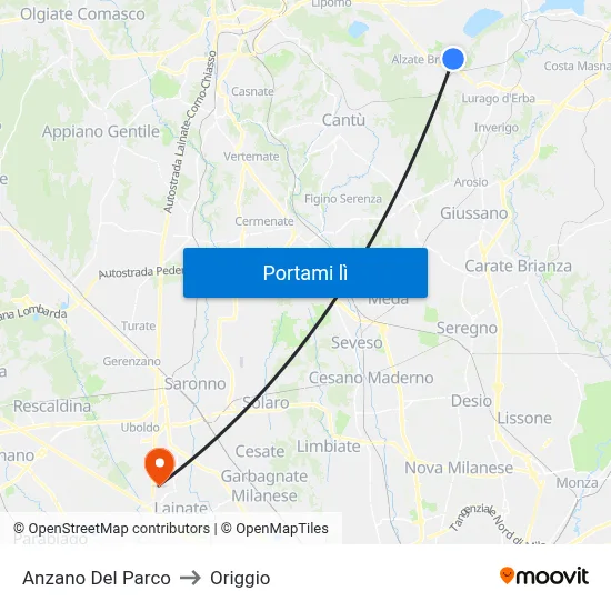 Anzano Del Parco to Origgio map