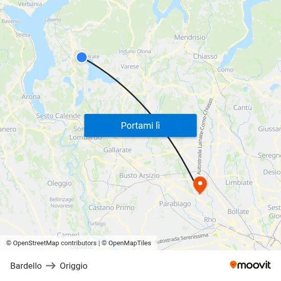Bardello to Origgio map
