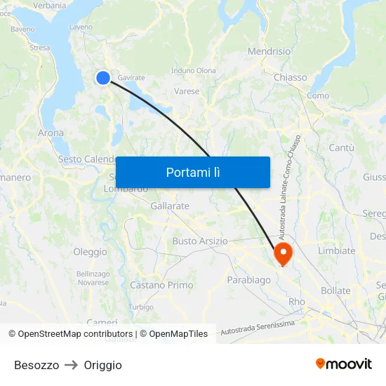 Besozzo to Origgio map