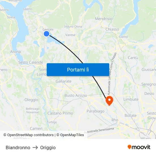 Biandronno to Origgio map