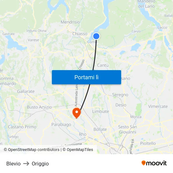 Blevio to Origgio map