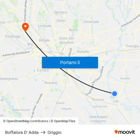 Boffalora D' Adda to Origgio map