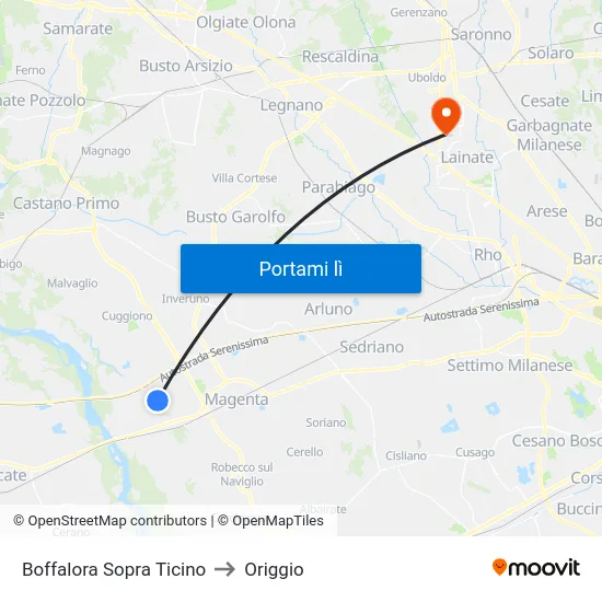 Boffalora Sopra Ticino to Origgio map
