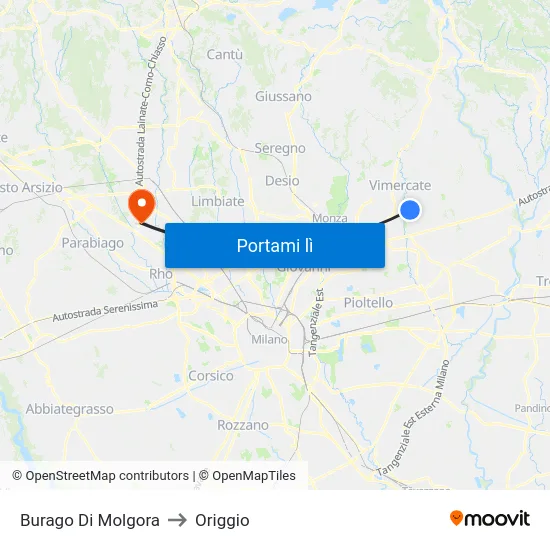 Burago Di Molgora to Origgio map