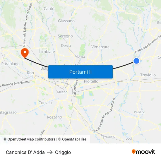 Canonica D' Adda to Origgio map