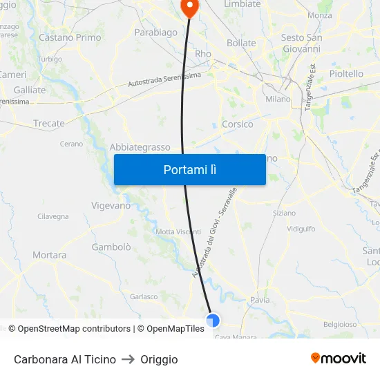 Carbonara Al Ticino to Origgio map