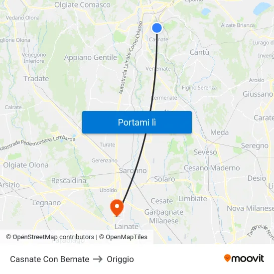 Casnate Con Bernate to Origgio map