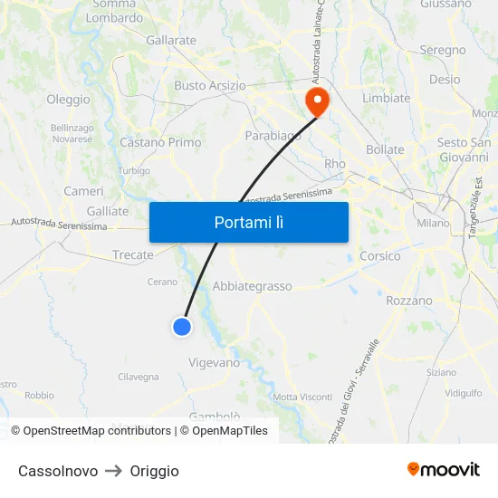 Cassolnovo to Origgio map