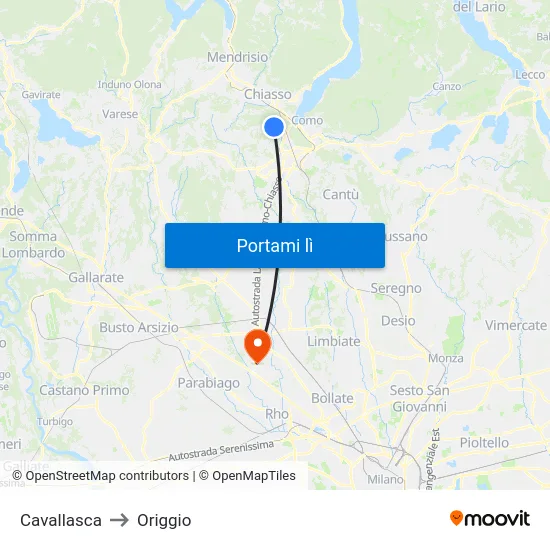 Cavallasca to Origgio map