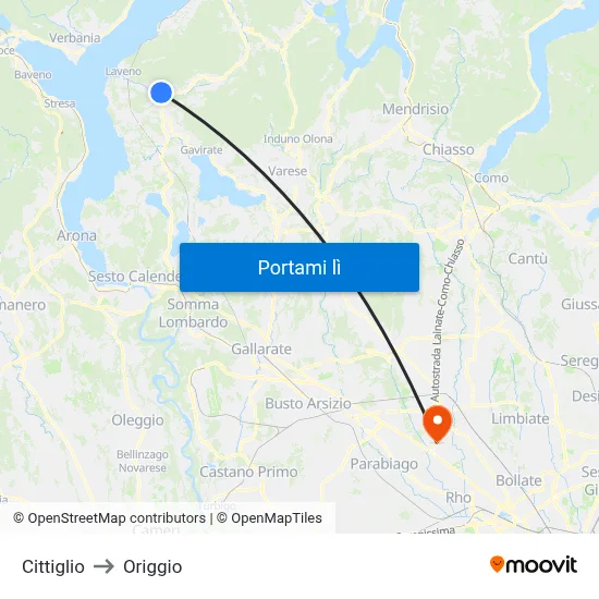 Cittiglio to Origgio map