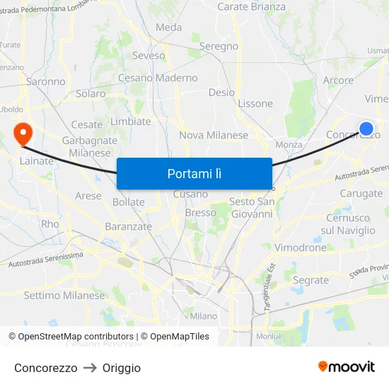 Concorezzo to Origgio map
