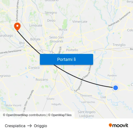 Crespiatica to Origgio map