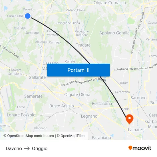 Daverio to Origgio map