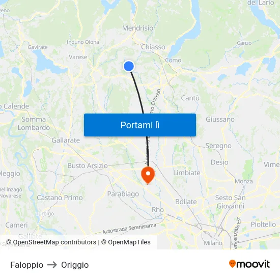 Faloppio to Origgio map