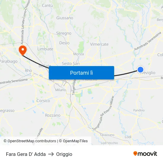 Fara Gera D' Adda to Origgio map