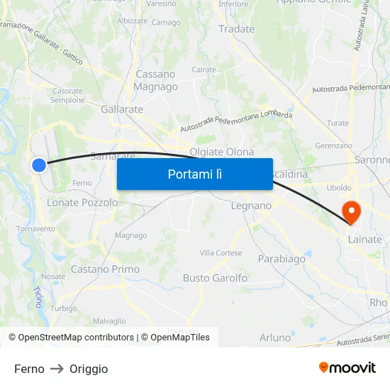 Ferno to Origgio map
