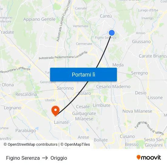 Figino Serenza to Origgio map