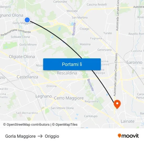 Gorla Maggiore to Origgio map