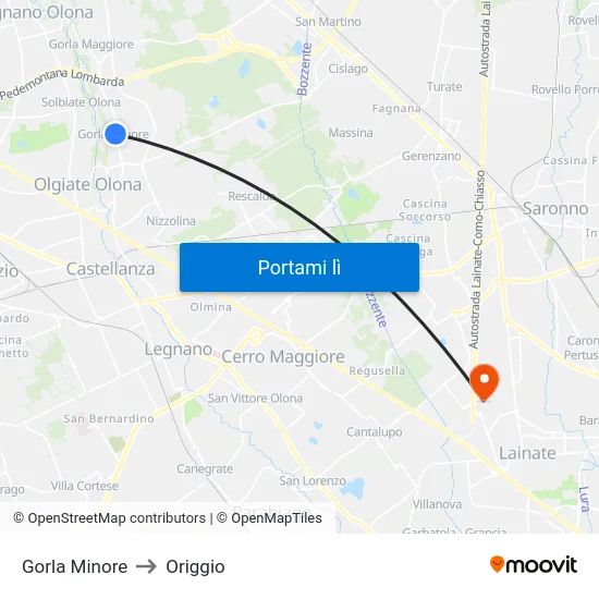 Gorla Minore to Origgio map