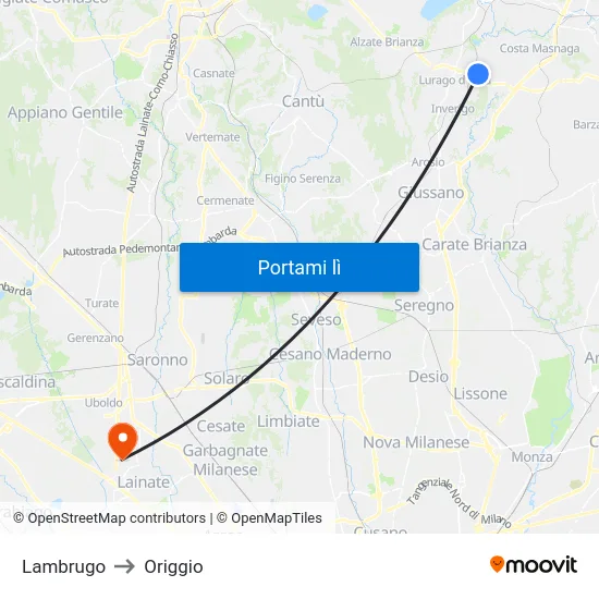 Lambrugo to Origgio map