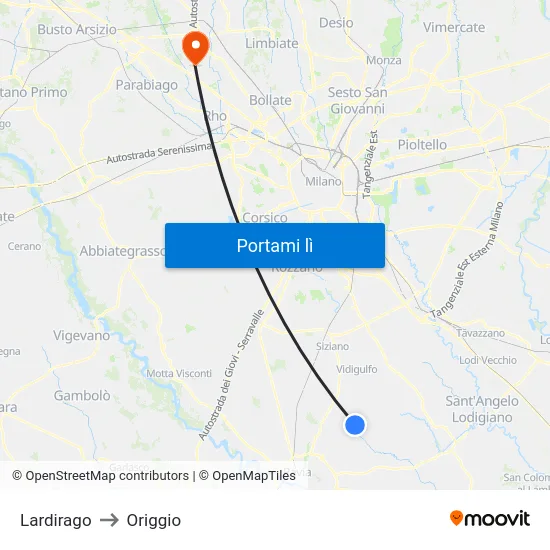 Lardirago to Origgio map