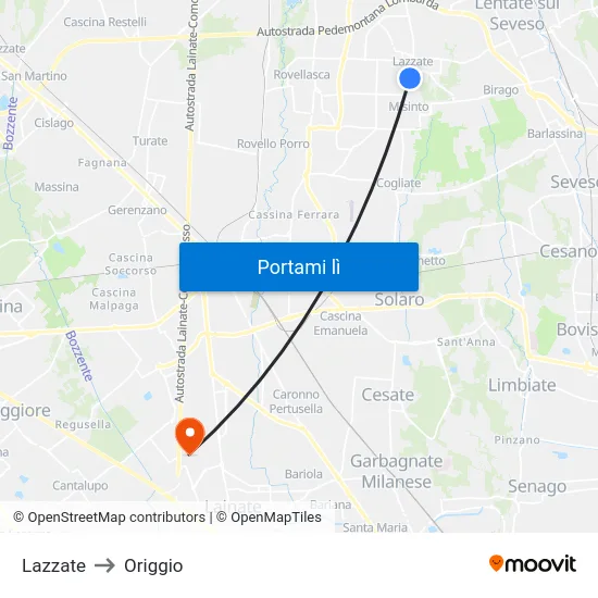 Lazzate to Origgio map