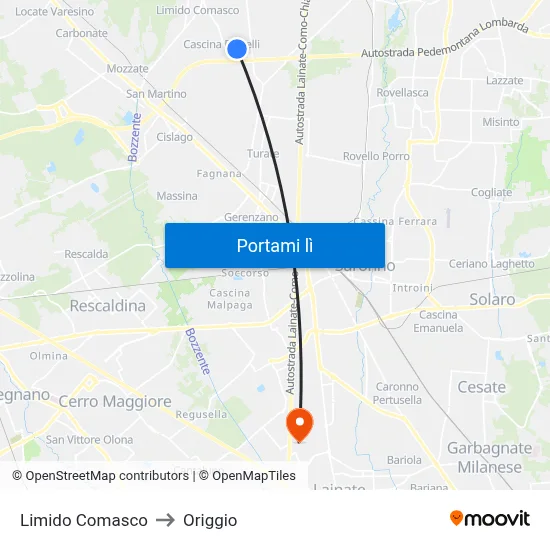 Limido Comasco to Origgio map