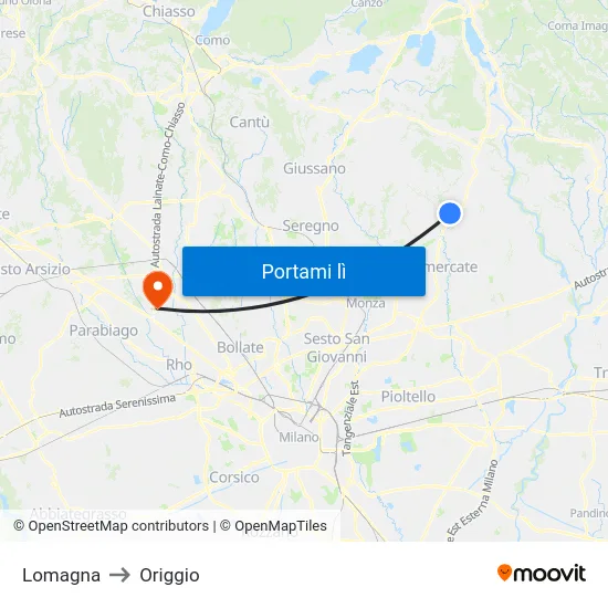 Lomagna to Origgio map