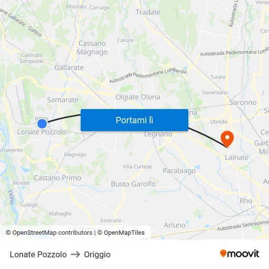 Lonate Pozzolo to Origgio map