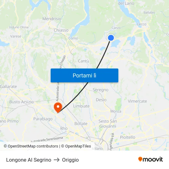 Longone Al Segrino to Origgio map