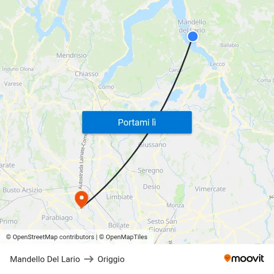 Mandello Del Lario to Origgio map