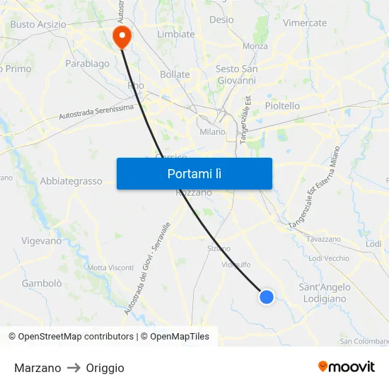 Marzano to Origgio map