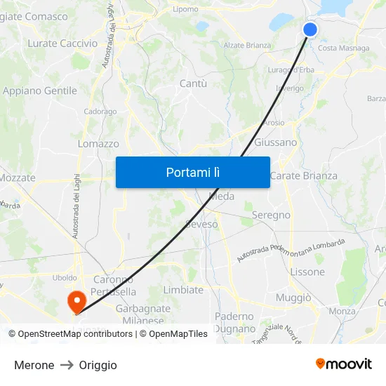 Merone to Origgio map