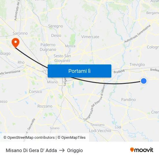 Misano Di Gera D' Adda to Origgio map