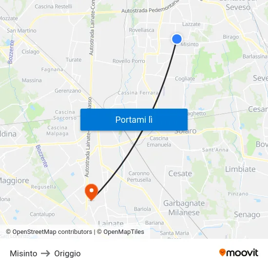 Misinto to Origgio map