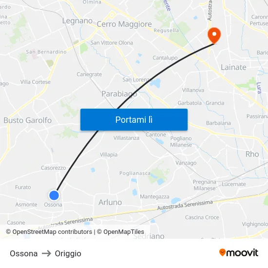 Ossona to Origgio map