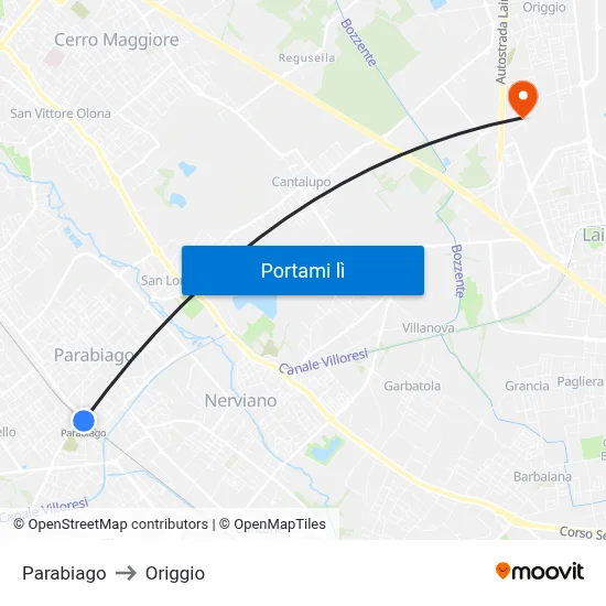 Parabiago to Origgio map