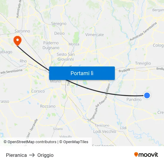 Pieranica to Origgio map